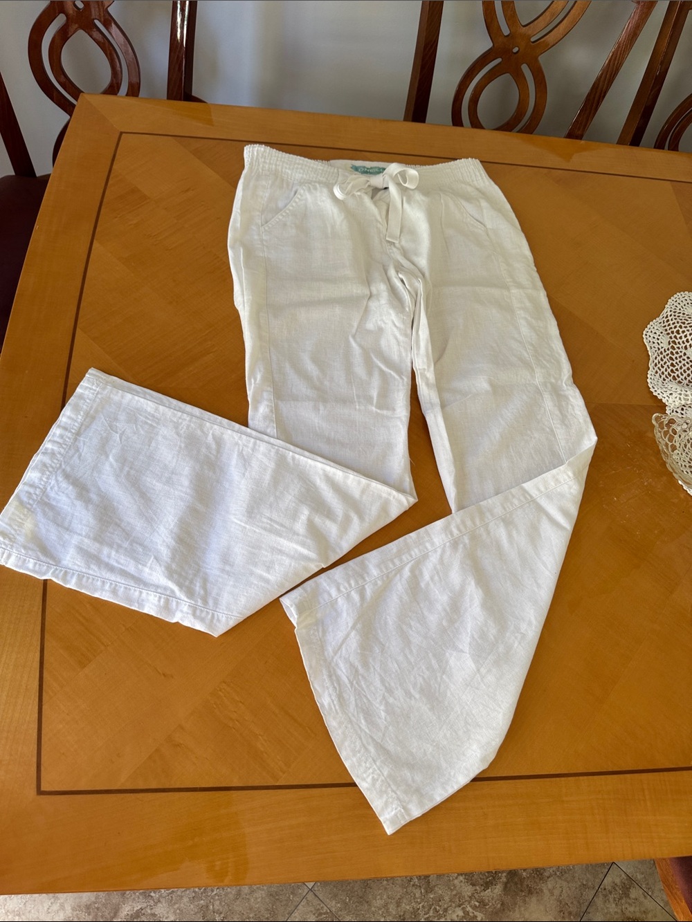O'Neill White Drawstring Linen-Blend Wide-Leg Chinos size m